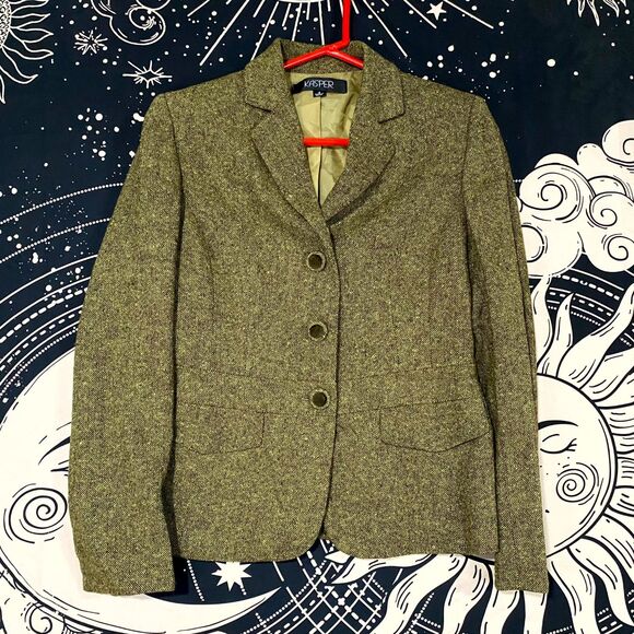 Kasper Jackets & Blazers - Kasper Blazer Jacket Women's 4 Green Wool Tweed 3-Button Business Preppy Career